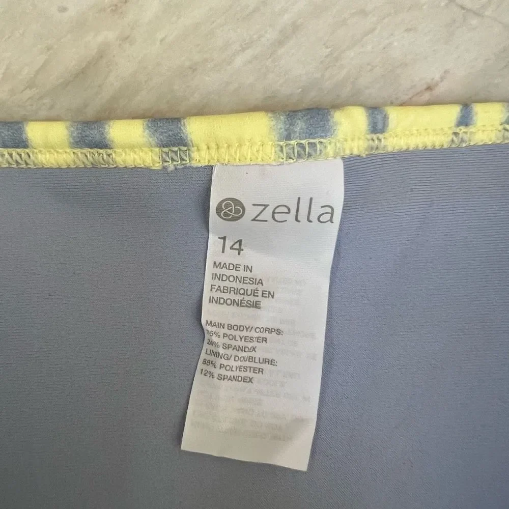 Zella swim Yellow Elfin Sketchy Tiger Reversible Bottom Kids Girls Size 14 NWOT